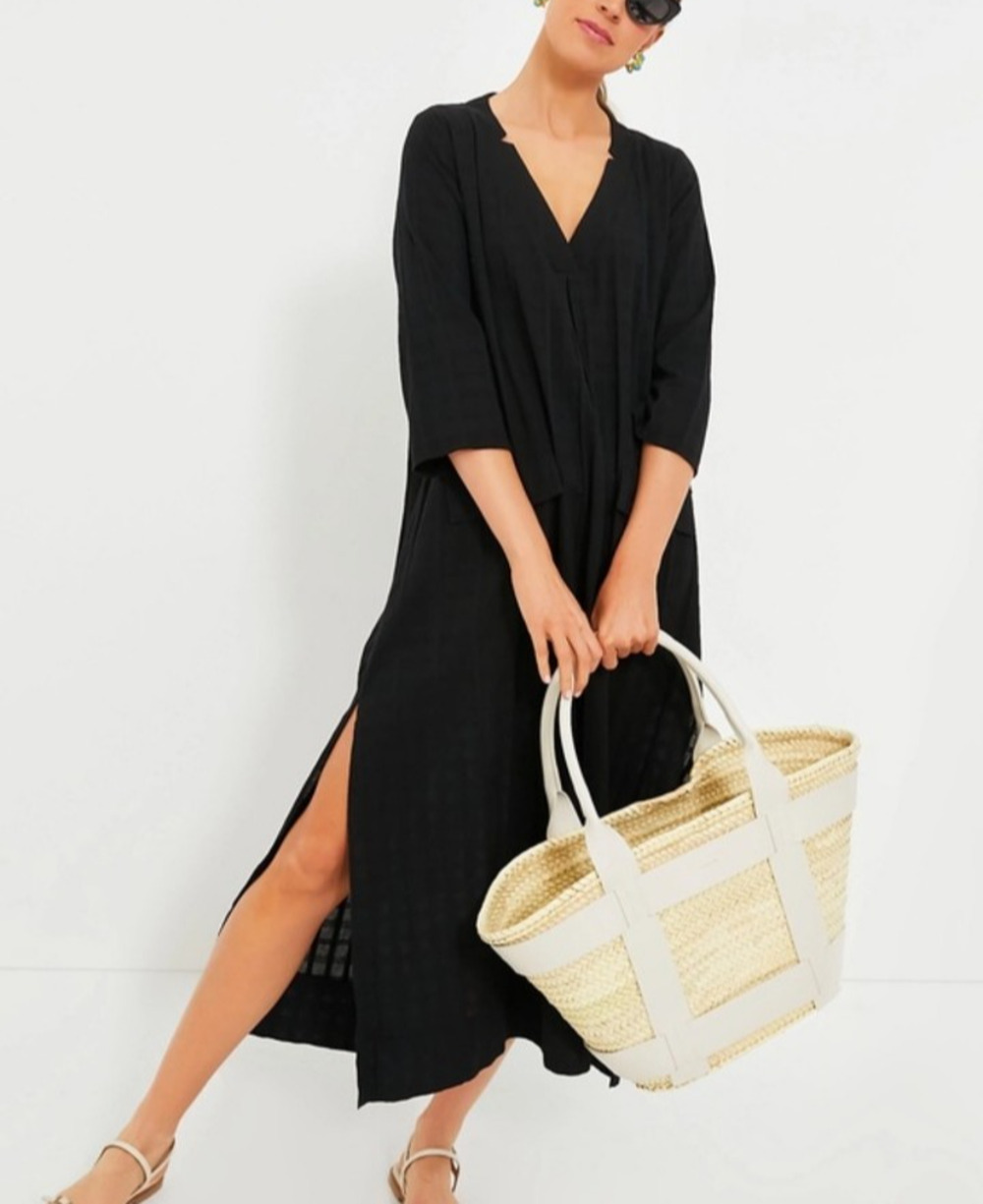 Pomander Place Tuckernuck Black Cotton Carolina Kaftan Midi Dress Medium Coastal